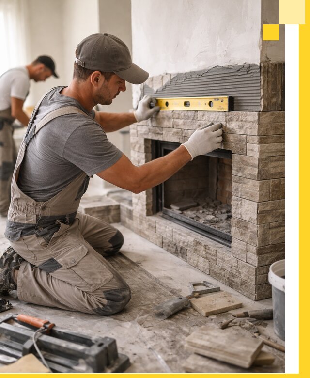 Облицовка каминов в Белой Калитве, монтаж и отделка натуральным камнем