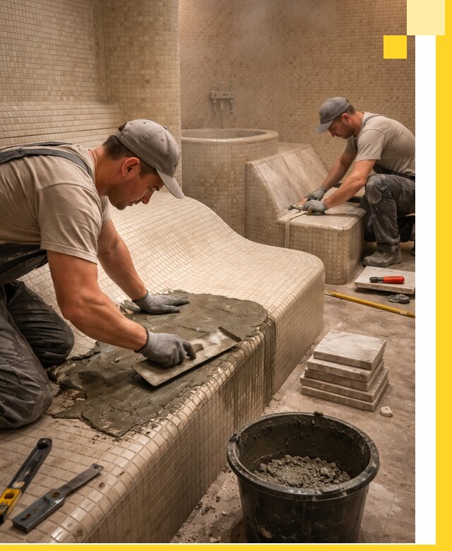 Лежаки для хамама под ключ в Белой Калитве, проект и монтаж